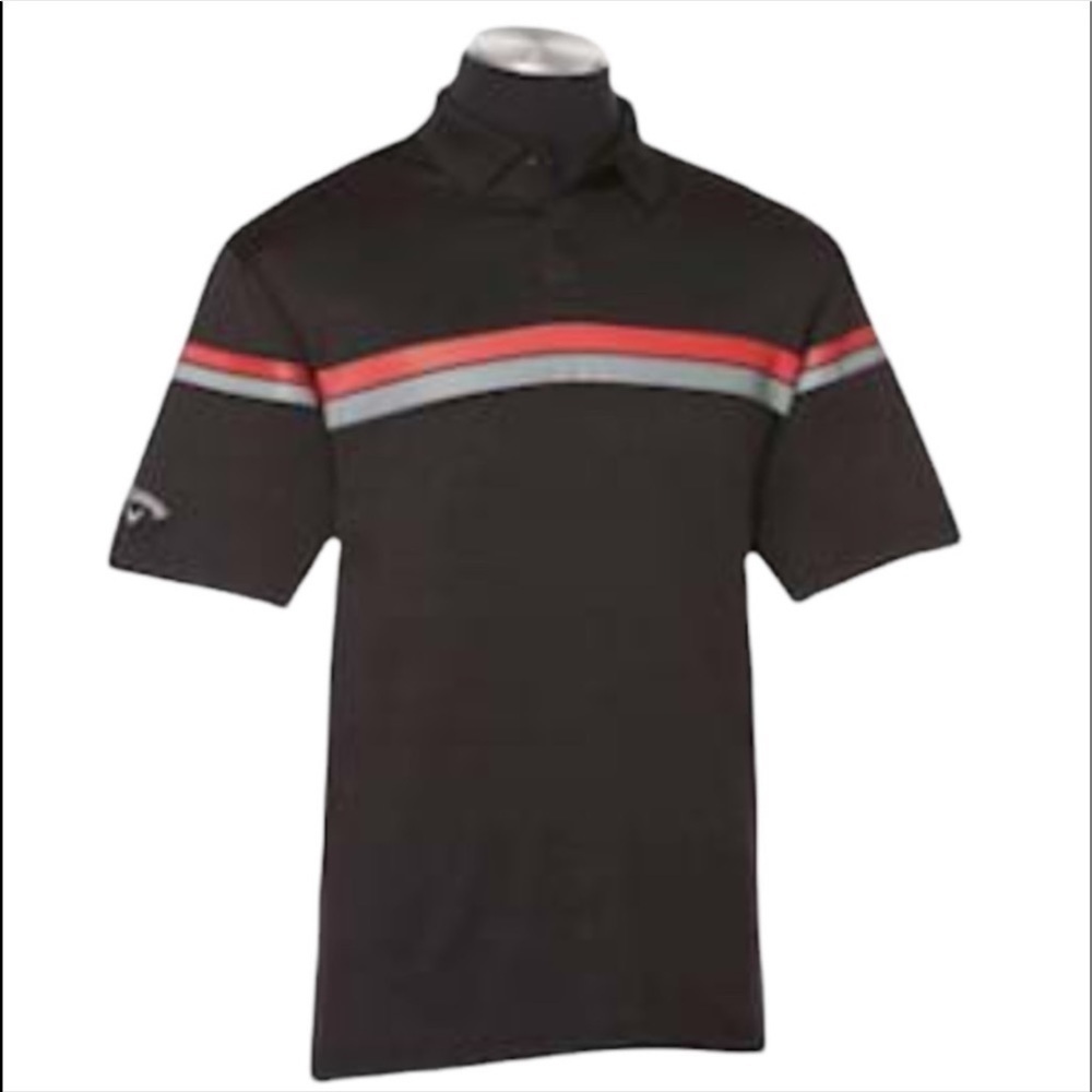Callaway Mens Opti Dri Golf Polo Short Sleeve Logo Stripe Black Medium - Picture 3 of 15